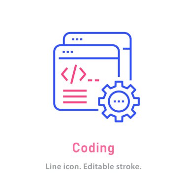 Beyaz arkaplanda kodlama simgesi. Düzenlenebilir felç. Vektör illüstrasyonu.