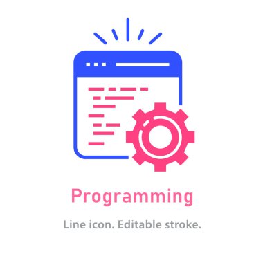 Beyaz arkaplanda simge programlanıyor. Düzenlenebilir felç. Vektör illüstrasyonu.