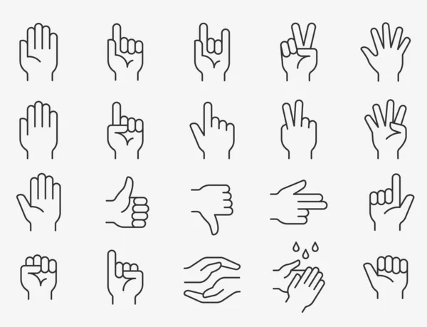 Hands Line Icons Set Black Vector Illustration Editable Stroke — Stock Vector