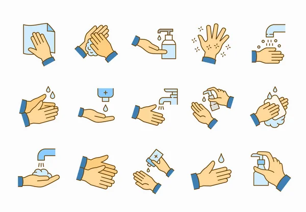 Handwaspictogrammen Ingesteld Vector Illustratie Een Witte Achtergrond — Stockvector