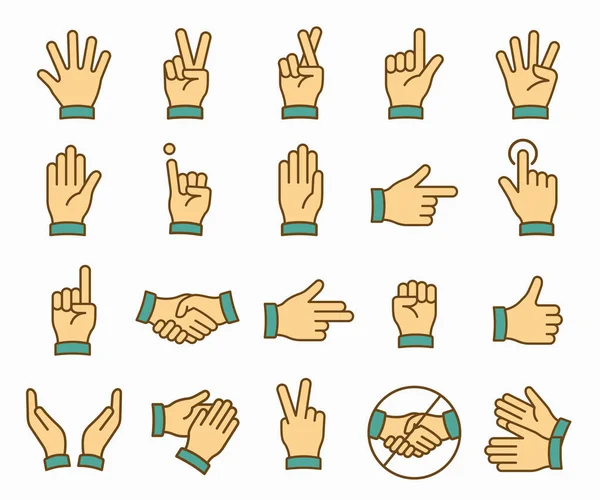 Hand Pictogrammen Zoals Vingers Vriendschap Punt Vuist Meer — Stockvector