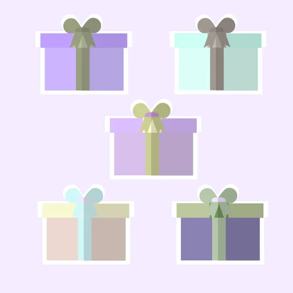 Flache Geschenkbox Mit Verschiedenen Bögen Geschenkverpackung Vorhanden Geschenkpapier Vorhanden Geschenkpaket — Stockvektor