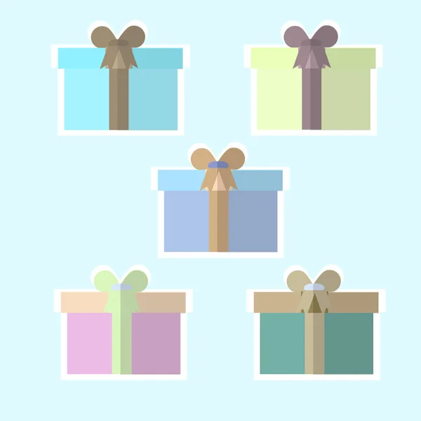 Coffret Cadeau Plat Icône Sertie Différents Arcs Emballage Cadeau Emballage — Image vectorielle