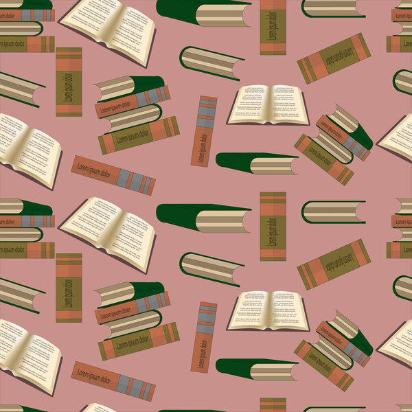 Seamless vector isoleted pattern with different books and nude background. Library, education or rest theme