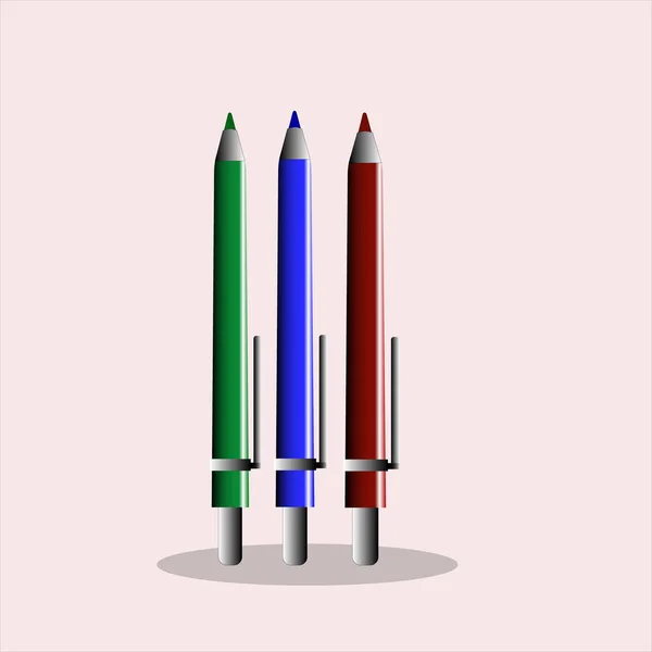 Векторна Ізольована Ілюстрація Ручки Червоному Синьому Зеленому Кольорах Рожевим Фоном — стоковий вектор