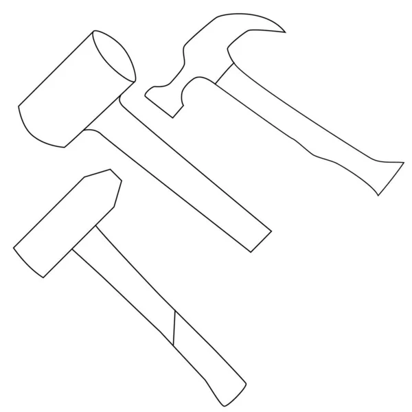 Hammer Vector Set Line Icon Llustration Repair Theme Doodle Style — Stock Vector