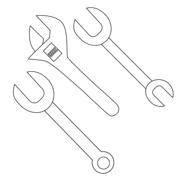 Wrench Vector Line Icon Set Llustration Repair Theme Doodle Style — Stock Vector