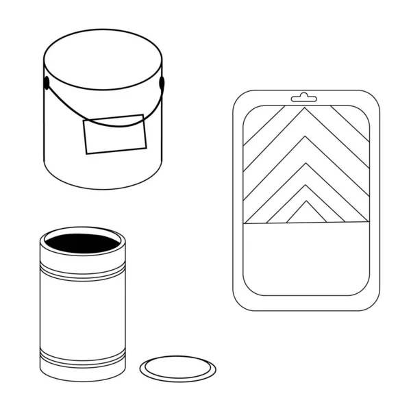 Pintura Lata Cubo Conjunto Iconos Línea Bandeja Ilustración Para Tema — Vector de stock