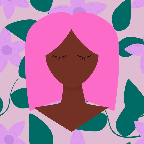 Жінки Рожевим Волоссям Близькими Очима Квітковий Безшовний Фон Плоска Векторна — стоковий вектор