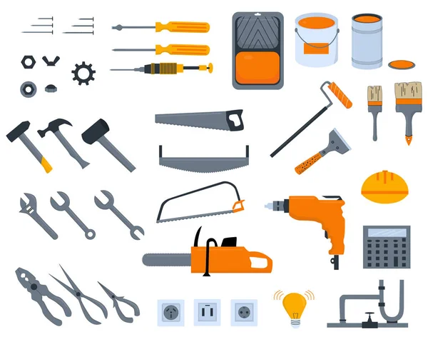 Set Avec Différents Outils Travail Illustration Vectorielle Plate Electricité Réparation — Image vectorielle