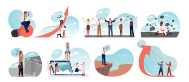 İş, fikir, başlangıç, hedef başarı, başarı, kutlama, düşünme, takım çalışması kavramı.