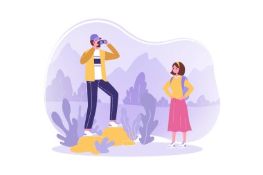 Seyahat, yürüyüş, turizm, doğa konsepti.