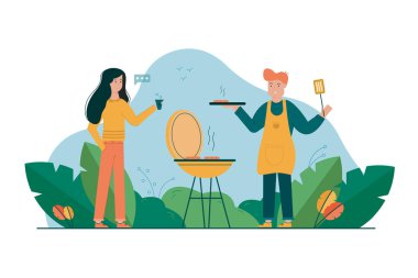 BBQ, tatil, yaz, eğlence, iletişim, dinlenme, çift kavramı