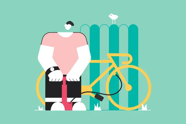 Bisiklet Tamir Spor Aktivite Konsepti Bisiklet Tekerleği Lastiği Tamir Eden — Stok Vektör