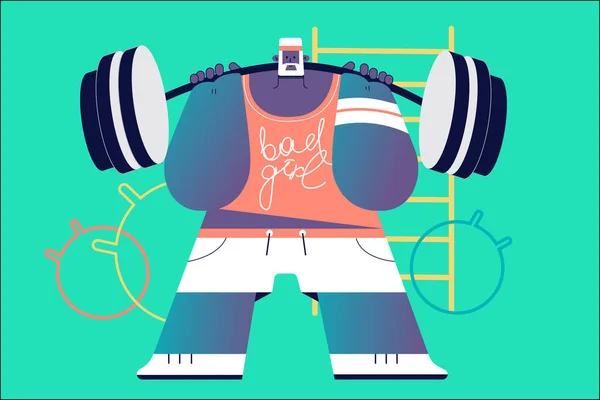 护理的概念 强壮的老人老年养恤金领取者运动员性格在健身房举重重磅杠铃 健康的生活方式说明 — 图库矢量图片