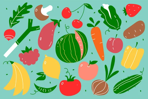 Vegetarian food doodle set — Stock Vector