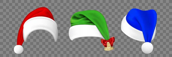 Colección de sombreros de Navidad realistas conjunto — Vector de stock