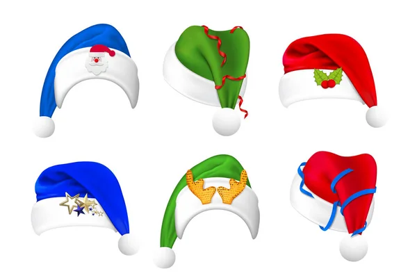 Realistyczne Boże Narodzenie kapelusze zestaw kolekcja — Wektor stockowy