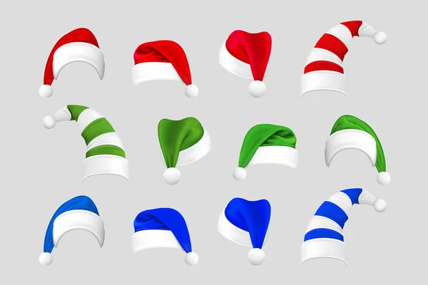 Chapeaux de Noël réalistes ensemble collection — Image vectorielle