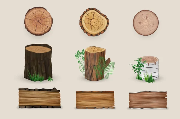 Realistische Holzset-Kollektion — Stockvektor