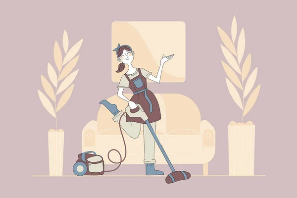 Limpeza, serviço de limpeza, trabalho, conceito de lazer — Vetor de Stock