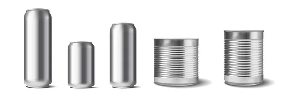 現実的なアルミ缶セットコレクション — ストックベクタ