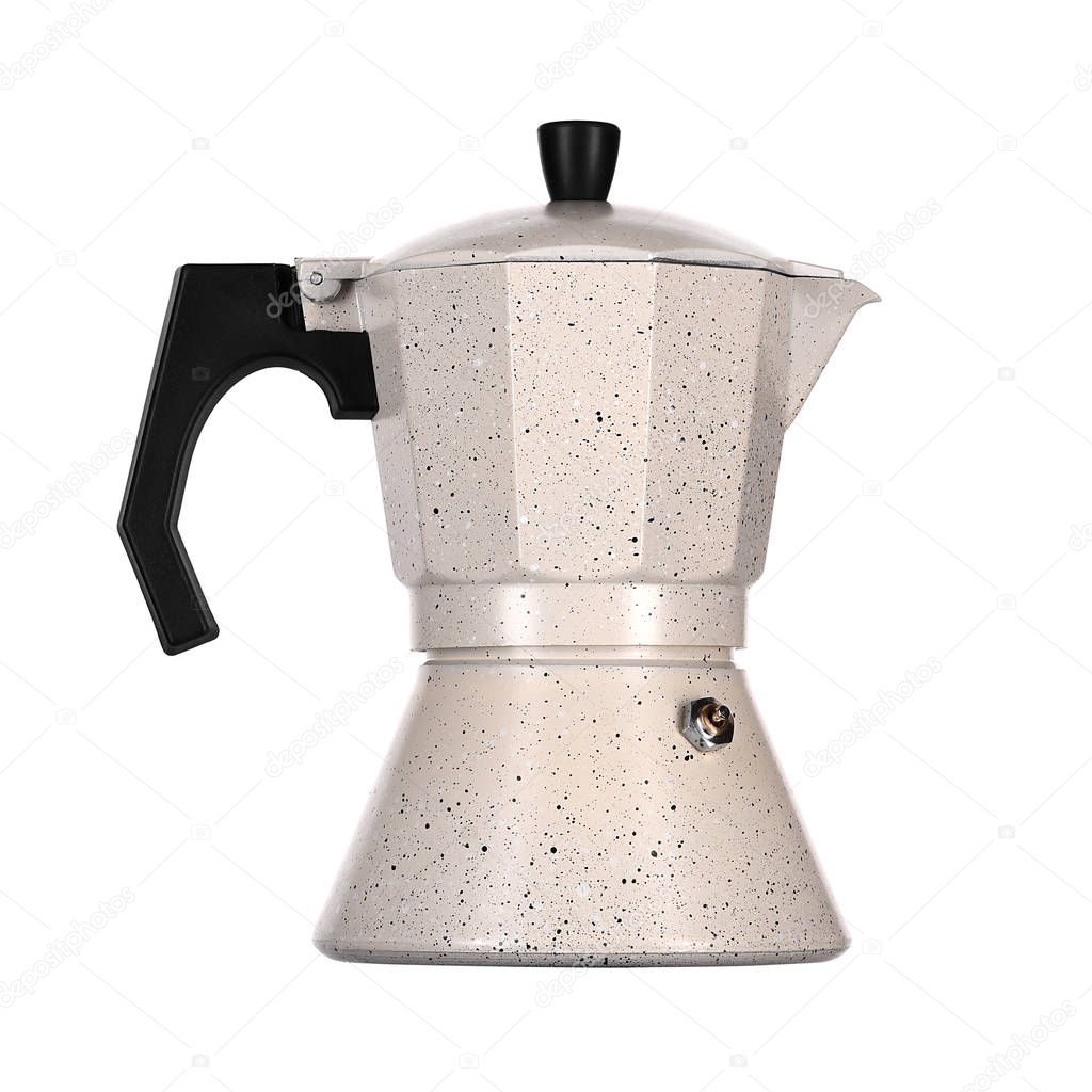 Coffee-maker with a black handle on a white background