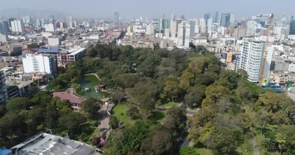 Nagranie Lotniska Nad Parkiem Limie Peru Naturalne Miejsce Środku Miasta — Wideo stockowe
