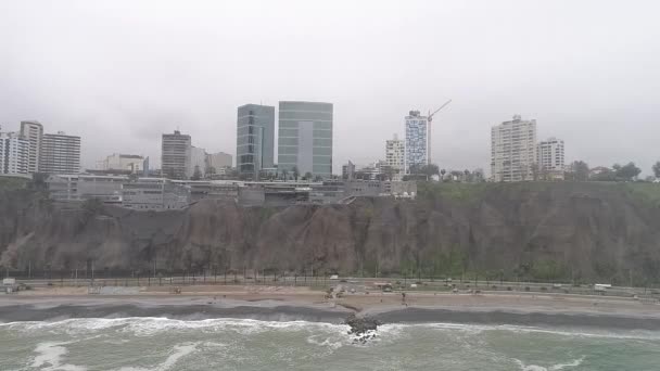 Luchtfoto Van Lima Peru Strand Gedaan Met Drone — Stockvideo