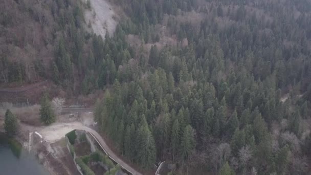 フランスのシルアン湖の上空にドローンと古い廃墟と航空ビデオ — ストック動画