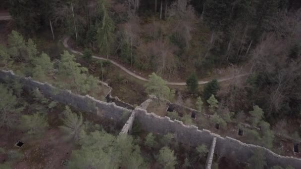 Vídeo Aéreo Com Drone Sobre Lago Sylans França Velha Ruína — Vídeo de Stock