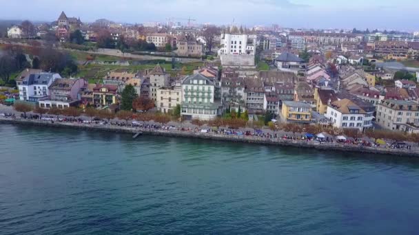 Nyon Switzerlandの空中ビデオ — ストック動画