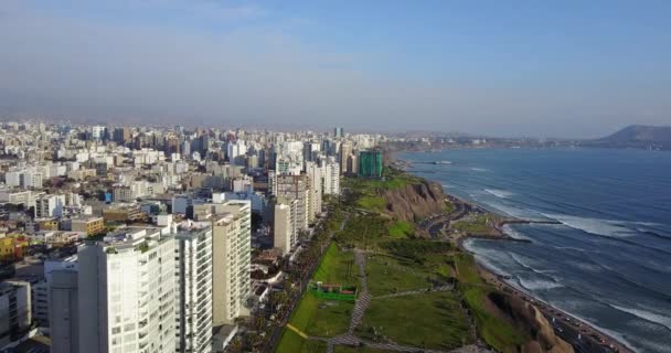 Luftbild Von Lima Peru Miraflores Bezirk Über Park — Stockvideo