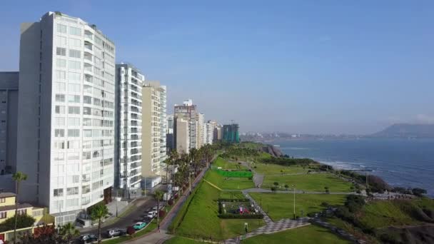 Luftbild Von Lima Peru Miraflores Bezirk Über Park — Stockvideo