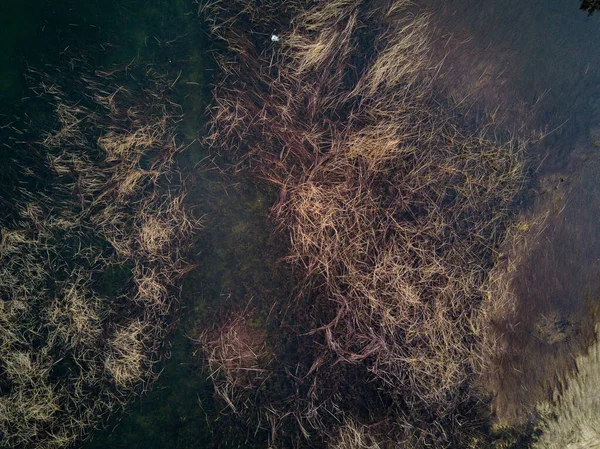 Fransa 'daki gölün havadan görüntüsü. Avrupa 'da doğa manzarası.