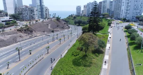 Flygbild Gjord Med Drönare Lima Peru Söndagar Inga Privatbilar Tillåtna — Stockvideo