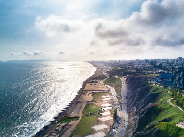 Aerial Image Made Drone Lima Peru Beach Cliff Modern Buildings — Stock Photo, Image