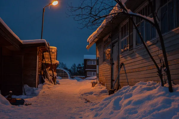 Winteravond Het Dorp — Stockfoto