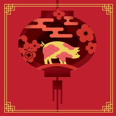 Çin yeni yıl 2019. Domuz yılı. Tarzı kağıt kesme. 
