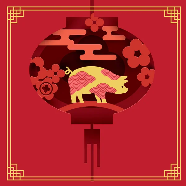 Китайский Новый 2019 Год Год Свиньи Стиль Резки Бумаги — стоковый вектор