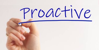 El yazması yazması işaretleyici, kavram, mavi harfler ile proaktif.