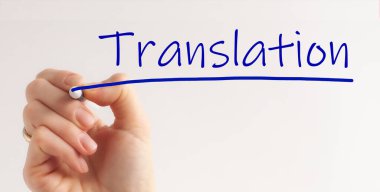 El yazısı yazması TRANSLATIOIN mavi kalemli, konsept