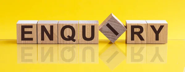Enquiry Word Wooden Blocks Letters Sorry Concept Yellow Background — Stock Photo, Image