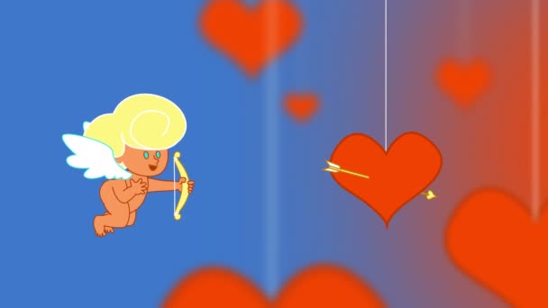 Cupido Volador Que Dispara Corazón Amor Día San Valentín Animación — Vídeo de stock