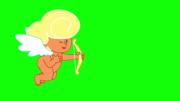 Flying Cupid Shoots Valentine Day Cycle Animation Luma Matte Stroke — Stock Video