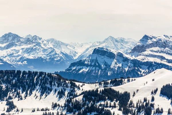 スイスの美しい山々の雪山、リギ・ムヌテインからの眺め — ストック写真