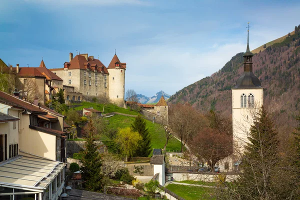 Medieval Town of Gruyeres and Castle, Canton of Fribourg, Switzerland — Stock Photo, Image