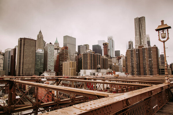 Manhattan view from Brooklyn Bridge in New York City, USA