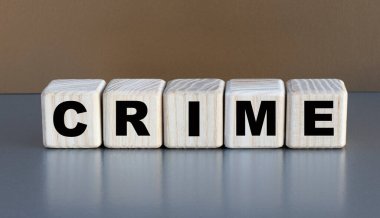 Suç - kahve renkli arka planda küplerle ilgili bir kelime. Adli kavram