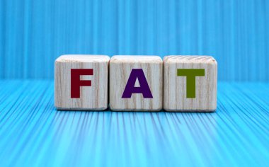 Mavi arkaplandaki küplere konsept kelime FAT (Dosya Tahsis Tablosu). İş konsepti